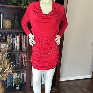 Cache Stretchy Draped Chain Belted Dress